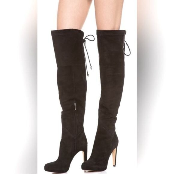 SAM EDELMAN Kayla Over the Knee heeled Suede Black Boot 8 - Picture 5 of 10